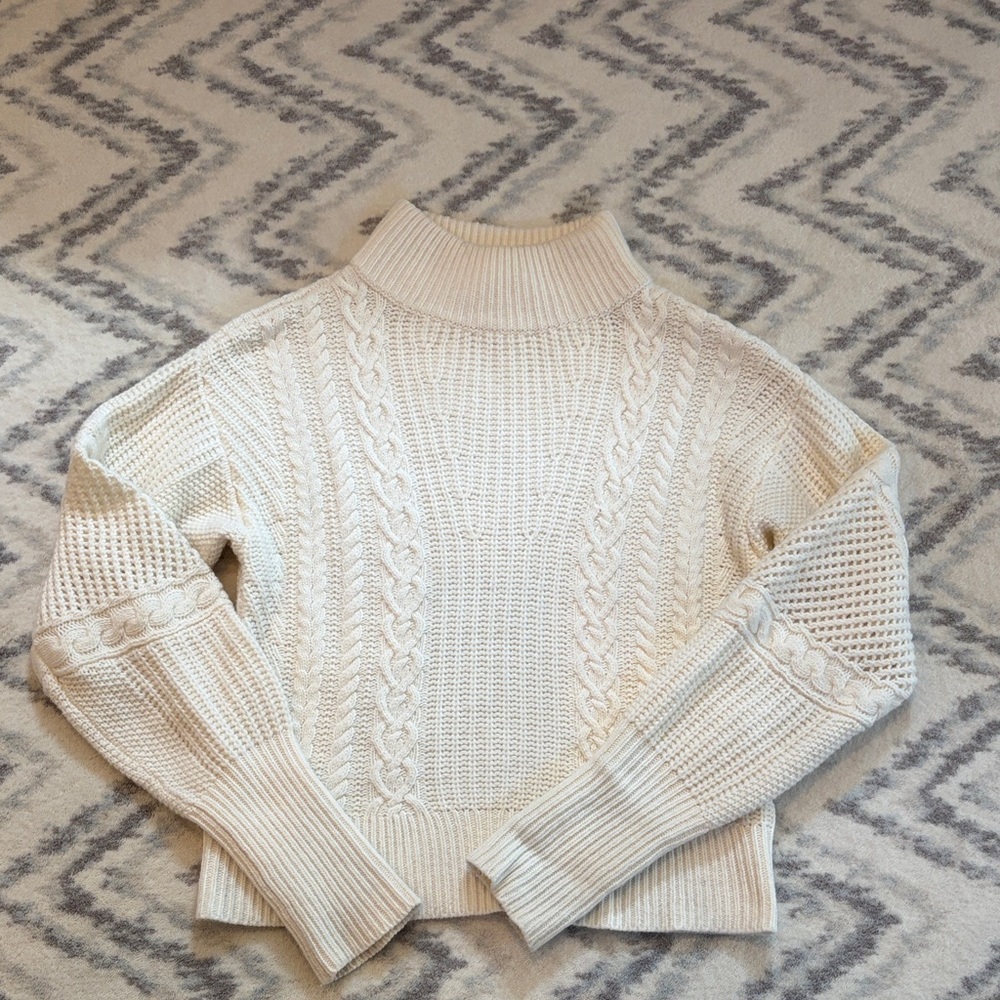 Veronica Beard Cream Cable-Knit Turtleneck Sweater